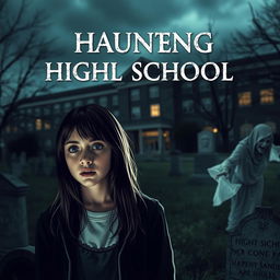 A haunting cover design featuring a high school in the background, slightly blurred to emphasize its eerie presence