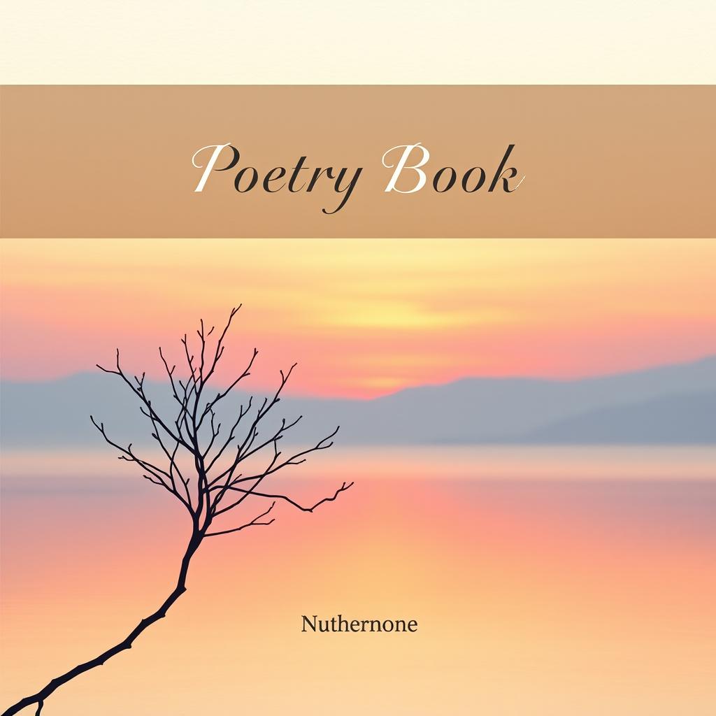 A minimalist poetry book cover design, featuring a serene landscape with soft pastel colors