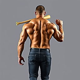 A muscular man walking away from the viewer, with his back facing the camera, showcasing his impressive physique