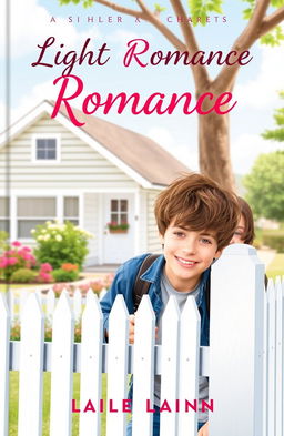 A charming book cover featuring a light romance theme set in a suburban neighborhood