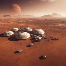 Mars, 500 years in the future, with human colonies, advanced technology, and flourishing plant life.