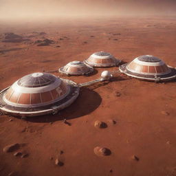 Mars, 500 years in the future, with human colonies, advanced technology, and flourishing plant life.