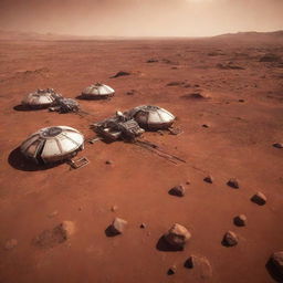 Mars, 500 years in the future, with human colonies, advanced technology, and flourishing plant life.