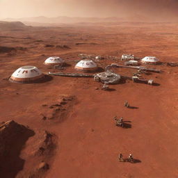 Mars, 500 years in the future, with human colonies, advanced technology, and flourishing plant life.