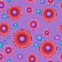 Create a unique cartoon-style image of cells transitioning in color from red to violet - echoing the rainbow spectrum, with a slight blur at the edges, resulting in a whimsical and imaginative portrayal of cellular structures.