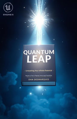 A cinematic 3D render of a nonfiction book cover titled "Quantum Leap: Unleashing Your Infinite Potential" by Dan Desmarques