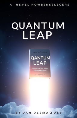 A cinematic 3D render of a nonfiction book cover titled "Quantum Leap: Unleashing Your Infinite Potential" by Dan Desmarques