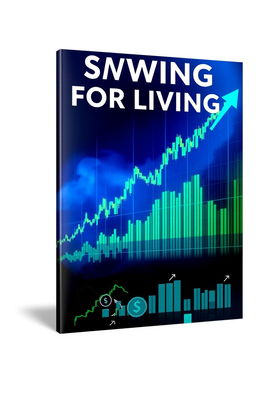 A modern and visually appealing book cover for 'SWING TRADING FOR LIVING', designed specifically for Amazon KDP