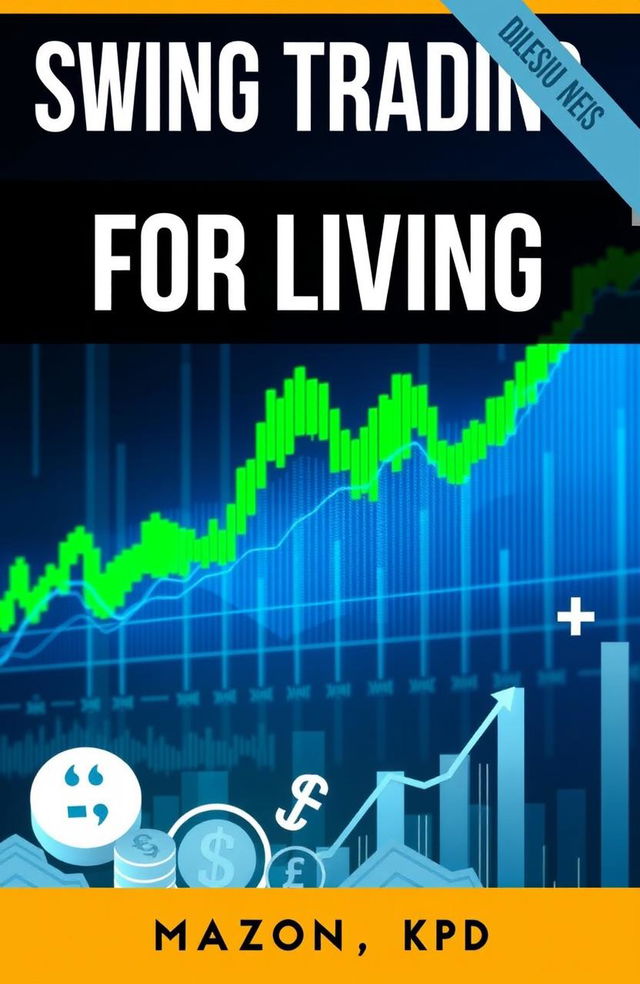 A modern and visually appealing book cover for 'SWING TRADING FOR LIVING', designed specifically for Amazon KDP