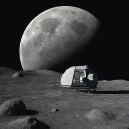 The Moon, 500 years in the future, featuring large lunar bases, human habitats, and advanced technology.