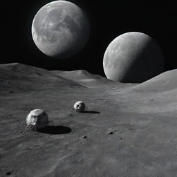 The Moon, 500 years in the future, featuring large lunar bases, human habitats, and advanced technology.