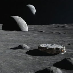 The Moon, 500 years in the future, featuring large lunar bases, human habitats, and advanced technology.