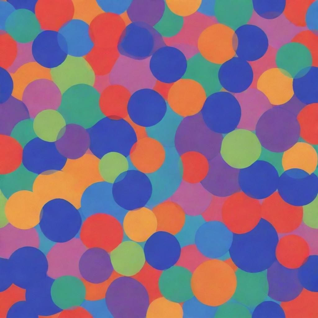 Generate a cartoon-style image featuring cells in a transitioning color sequence from red, orange, yellow, green, blue, indigo, to violet. The image should have slightly blurred edges, enhancing the playful, whimsical feel.