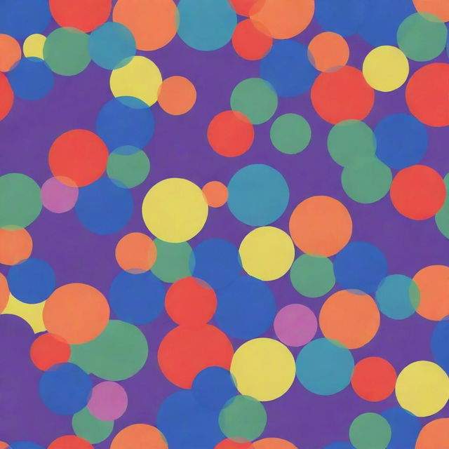 Generate a cartoon-style image featuring cells in a transitioning color sequence from red, orange, yellow, green, blue, indigo, to violet. The image should have slightly blurred edges, enhancing the playful, whimsical feel.