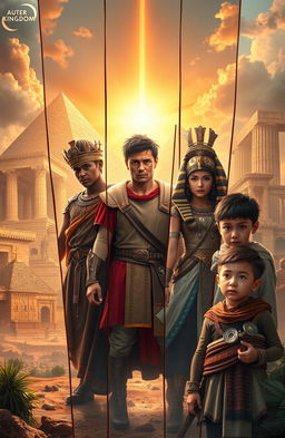 A captivating and imaginative depiction of a futuristic world blending elements from the Roman Empire, ancient Egypt, the Han Dynasty, fallen Jerusalem, and ancient Greece