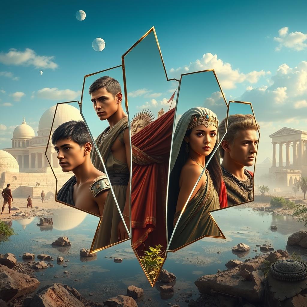 A mesmerizing and imaginative portrayal of a futuristic world, combining elements from the Roman Empire, ancient Egypt, the Han Dynasty, fallen Jerusalem, and ancient Greece