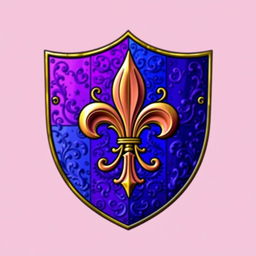 An emblem of a medieval European civilization featuring a large, intricately designed fleur-de-lis at the center of a majestic shield