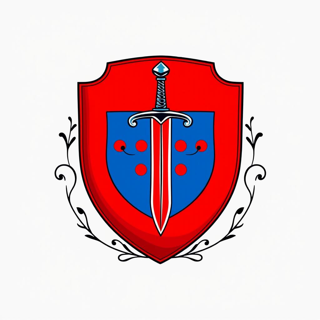 An emblem representing a medieval European civilization, featuring a prominent shield design with a stylized sword at its center