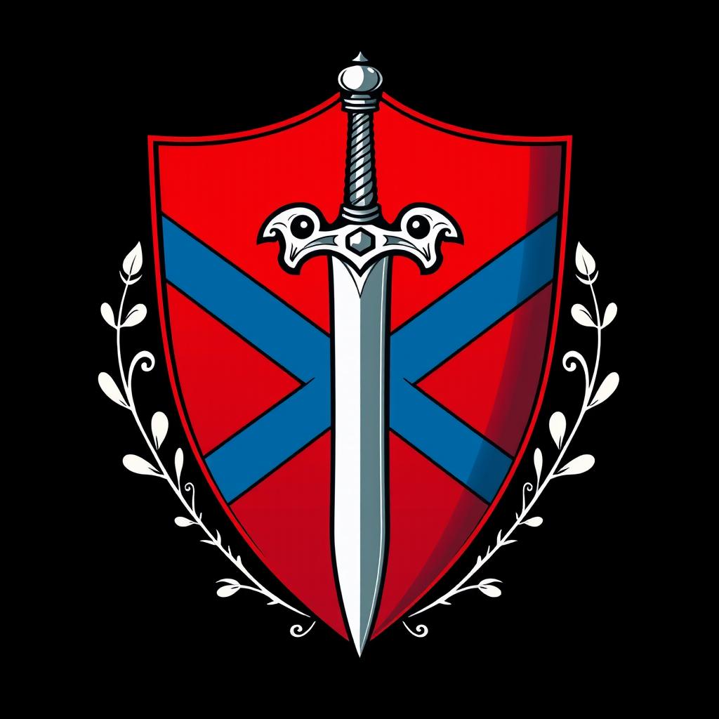 An emblem representing a medieval European civilization, featuring a prominent shield design with a stylized sword at its center