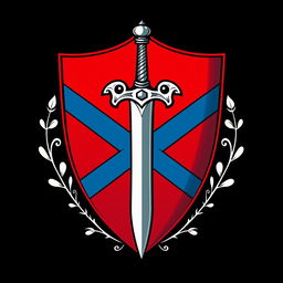 An emblem representing a medieval European civilization, featuring a prominent shield design with a stylized sword at its center