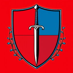 An emblem representing a medieval European civilization, featuring a prominent shield design with a stylized sword at its center