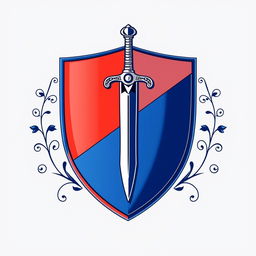 An emblem representing a medieval European civilization, featuring a prominent shield design with a stylized sword at its center