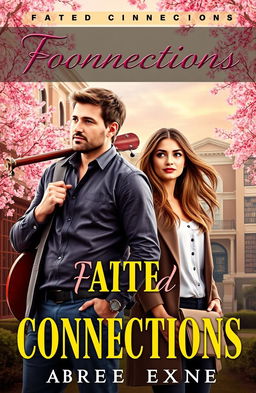 A captivating romance novel cover featuring a handsome man who is an engineer, guitarist, and a professor, standing confidently with a guitar slung over his shoulder