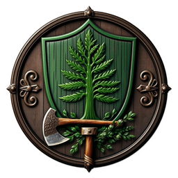 An emblem of a medieval European civilization featuring a shield with a beautifully carved pine tree at its center, embodying strength and resilience