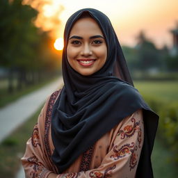 A portrait of a confident Muslim woman in traditional attire, showcasing her cultural beauty