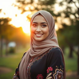 A portrait of a confident Muslim woman in traditional attire, showcasing her cultural beauty