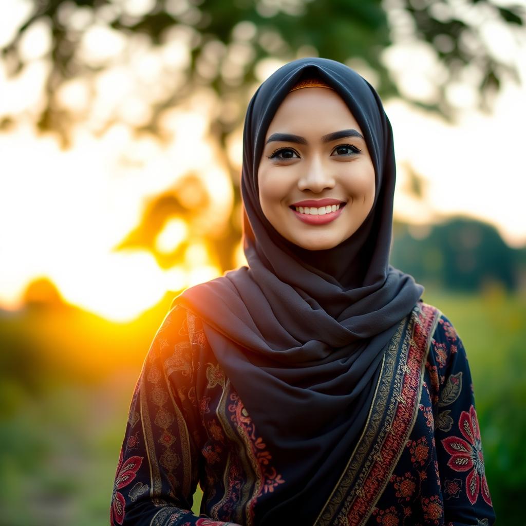 A portrait of a confident Muslim woman in traditional attire, showcasing her cultural beauty