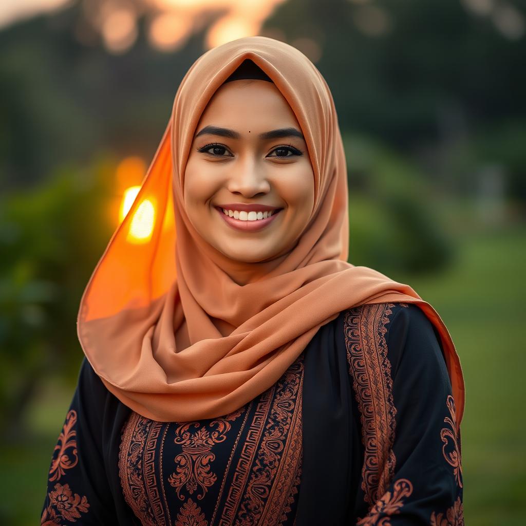 A portrait of a confident Muslim woman in traditional attire, showcasing her cultural beauty