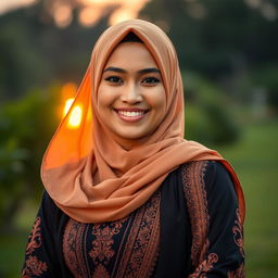 A portrait of a confident Muslim woman in traditional attire, showcasing her cultural beauty