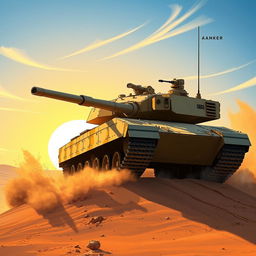 A highly detailed and realistic illustration of an M1 Abrams tank in an arid desert environment