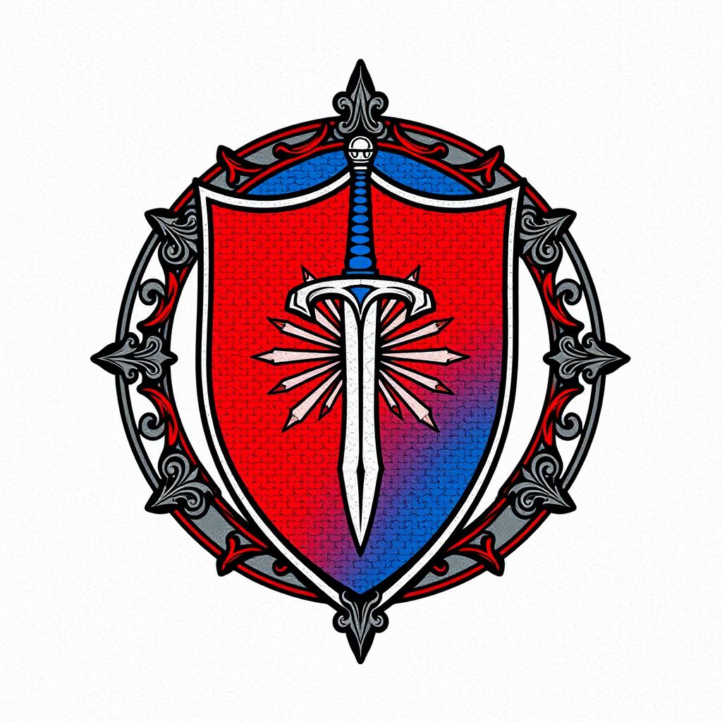 An intricate emblem representing a medieval European civilization or kingdom, featuring a shield as the central element