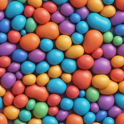 Create a whimsical 3D image of vibrant rainbow-colored cells in a cartoon style, with a slight blur at the edges enhancing depth and dimension.