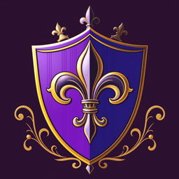 An emblem representing a medieval European civilization, centered around a grand shield featuring a large and ornate fleur-de-lis