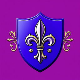 An emblem representing a medieval European civilization, centered around a grand shield featuring a large and ornate fleur-de-lis