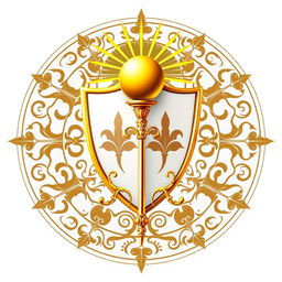 An emblem depicting a medieval European civilization, featuring an elegant shield at the center