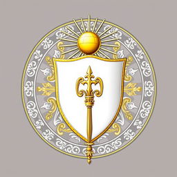 An emblem depicting a medieval European civilization, featuring an elegant shield at the center