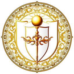 An emblem depicting a medieval European civilization, featuring an elegant shield at the center