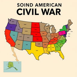 A detailed map of the United States of America depicting the Second American Civil War