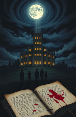 A novel cover featuring a towering high school building situated on a hill at night