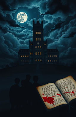 A novel cover featuring a towering high school building on a hill at night