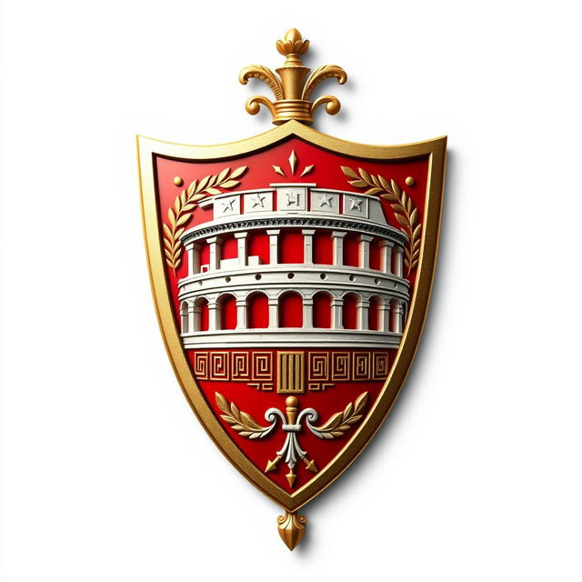 An emblem representing a medieval European kingdom, featuring a classic Roman shield as the central motif