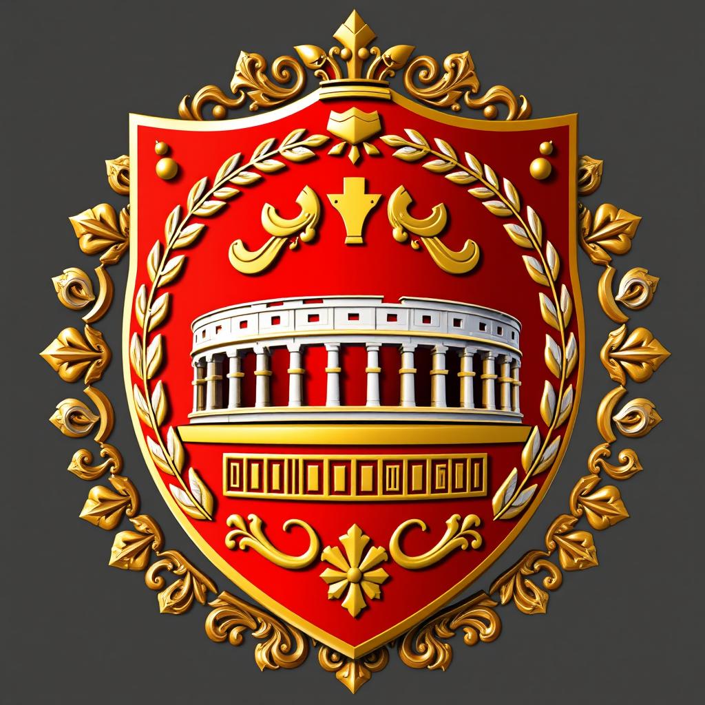 An emblem representing a medieval European kingdom, featuring a classic Roman shield as the central motif