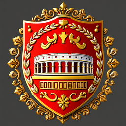 An emblem representing a medieval European kingdom, featuring a classic Roman shield as the central motif