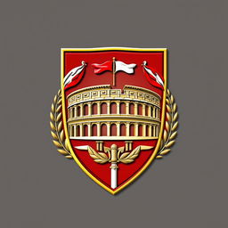 An emblem representing a Greco-Roman civilization, featuring a rectangular shield as the central element
