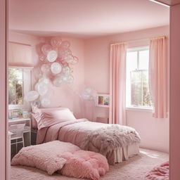 Generate an image of a tastefully decorated 10x12 room suitable for a 14-year-old girl, maintaining a balance between youthful and mature elements.