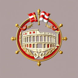 An emblem representing a Greco-Roman civilization, featuring a traditional scutum as the central element